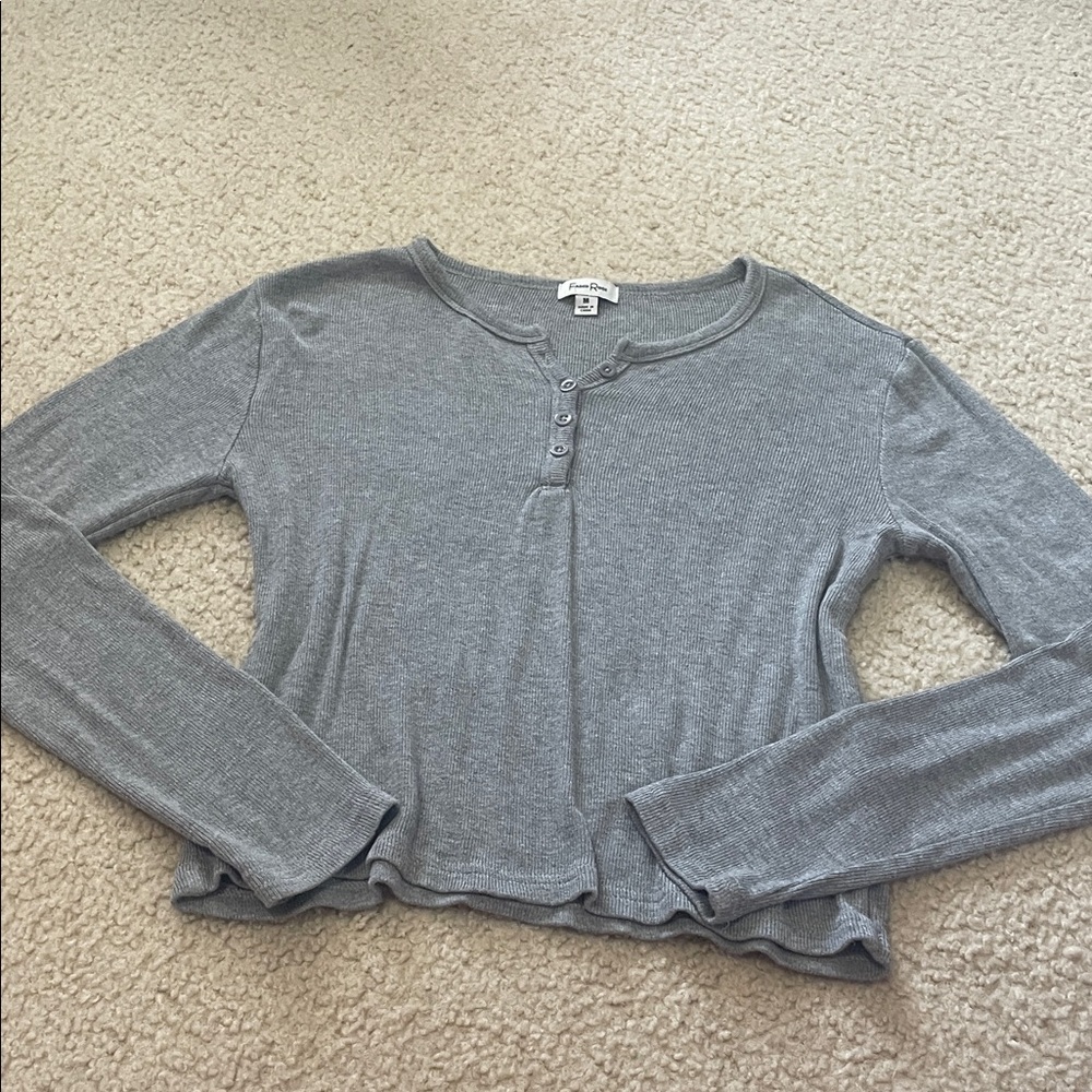 Gray Long Sleeve Henley Soft Top Shirt M